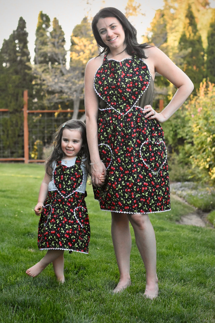 Mother & Daughter Matching Cherries Half Apron Set
