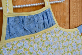 Ruched Yellow and Blue Daisy Apron - Adult