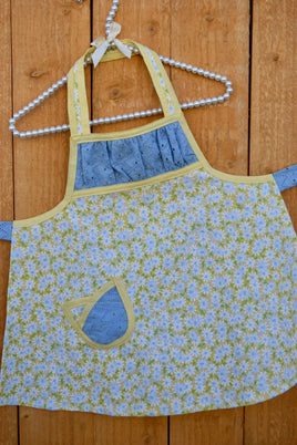 Ruched Yellow and Blue Daisy Apron - Childrens sizes