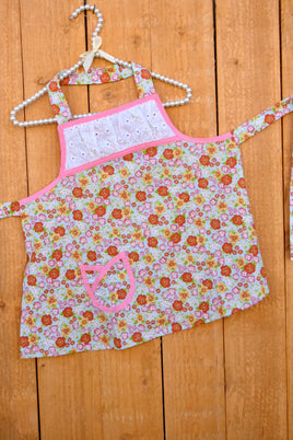 Ruched Floral and Pink Apron - Adult