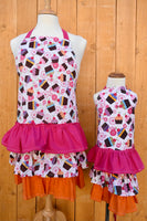 
              Cupcake Apron with Orange and Pink Ruffles- Childrens sizes
            